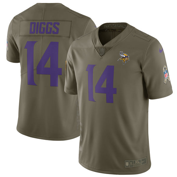 Youth Minnesota Vikings #14 Diggs Nike Olive Salute To Service Limited NFL Jerseys->youth nfl jersey->Youth Jersey